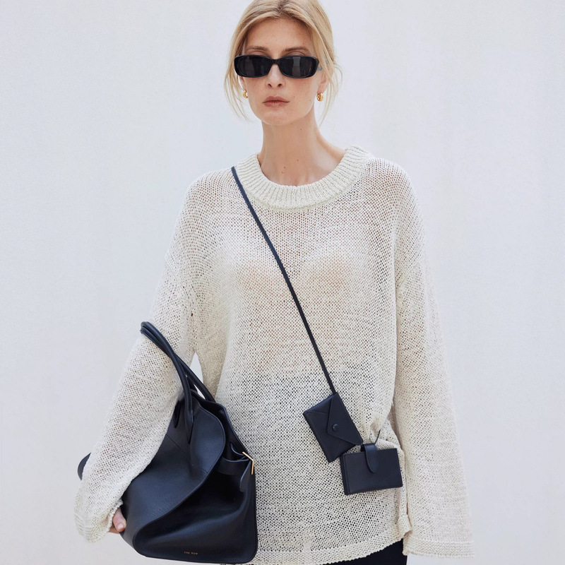 Row Style Japanese Imported Washi Yarn Thick Knit Hollow-Out Woven Feel Round Neck Loose Long Sleeve Breathable Lazy Knit Sweater Row Style Japanese Imported Washi Yarn Thick Knit Hollow-Out Woven Feel Round Neck Loose Long Sleeve Breathable Lazy Knit Sweater