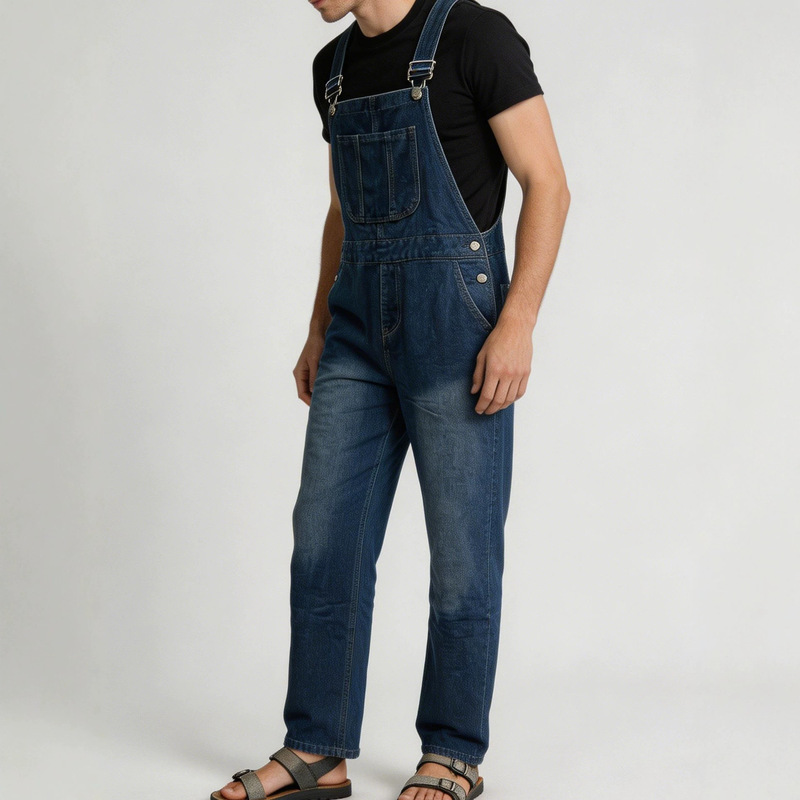 European and American Cross-Border Popular Fashion Retro Spring and Summer One-Piece Denim Solid Color Personalized Long Overalls Men's Jeans European and American Cross-Border Popular Fashion Retro Spring and Summer One-Piece Denim Solid Color Personalized Long Overalls Men's Jeans