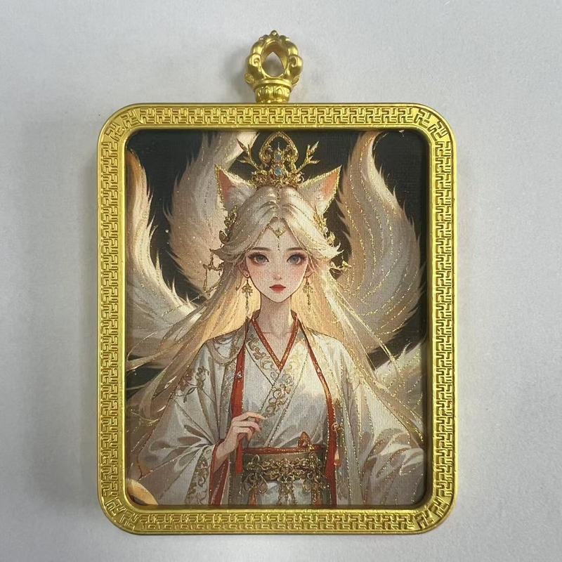 手绘描金莽龙女蛇年狐仙唐卡嘎乌盒九尾道家唐卡套周边吊坠项链|undefined