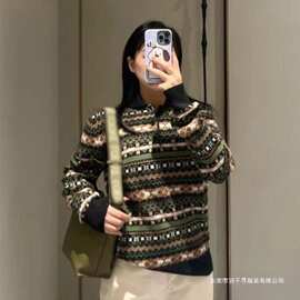 领百搭针织毛衣时髦2024秋冬复古英伦费尔岛提花软糯亲肤毛衣