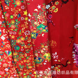 批发大红印花布中国风全棉府绸印梅花小孩旗袍连衣裙特色布