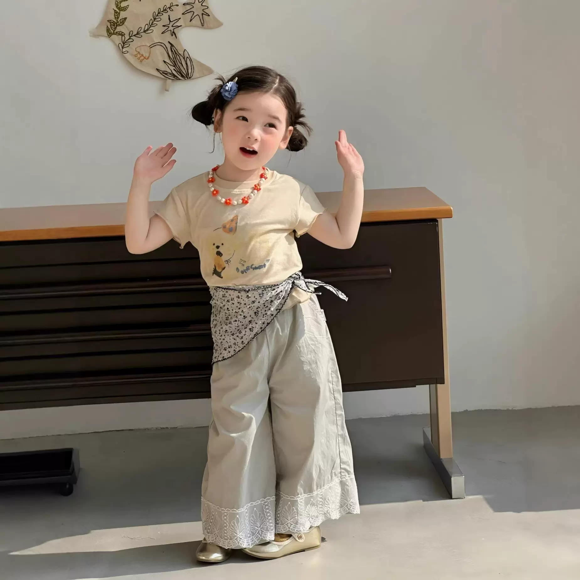 橘思女童套装26夏季女孩中小童狗狗舒适短袖t搭配美阔腿裤