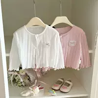 Одежда для девочек, летние кардиганы, стильные вязаные куртки, солнцезащитная одежда для девочек, летняя одежда, милые топы, милые длинные рукава.