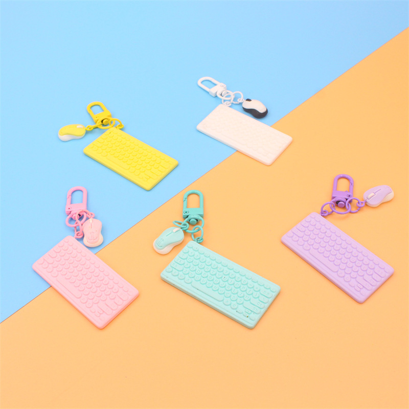 Decompression simulation macaron color mini mouse keyboard keychain Saibo punk style toy schoolbag car pendant