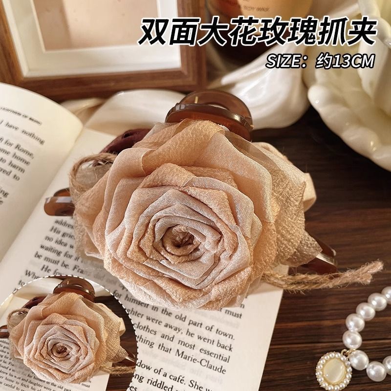 海边度假风超仙仿真花发饰半扎发鲨鱼夹绝美拍照氛围感抓夹头饰|undefined