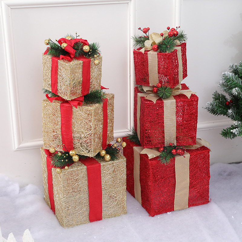 Conjunto Premium de Cestas de Presente de Natal - Cestas de Presente Elegantes em Tecido com Folhas de Pinheiro Douradas, Perfeitas para Decoração de Árvore e Exibição de Natal (Conjunto de 3 Peças)_voghion.com