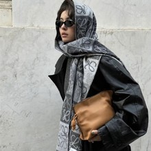 对版loe棋盘格羊毛围巾女冬季罗双面羊绒围巾窄版流苏情侣围脖