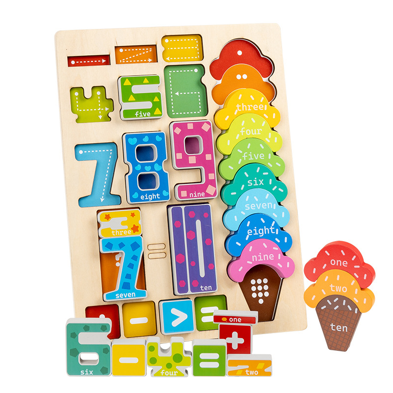 Bloqueo de madera digital equilibrio mosaico pieza de pieza juegos cognitivo de color para niños adición y sustracción aritmética juguete de pensamiento