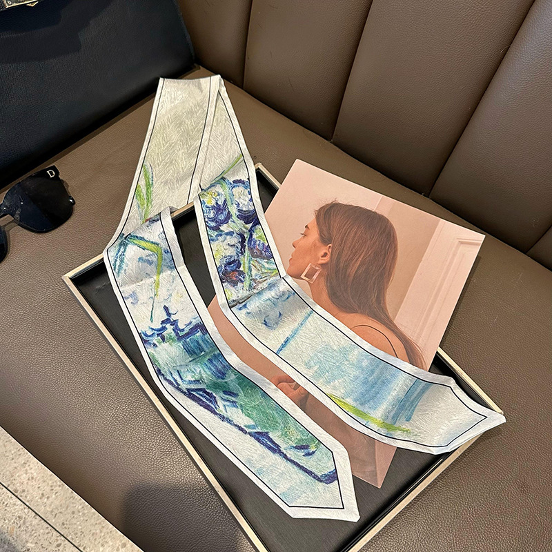 Pequeña correa de cabello para mujeres nuevos estilo coreano inins de moda pinturas al óleo de punta pies pequeños pañuelos largos para atar bolsos cinturón para atar bufandas de cabello