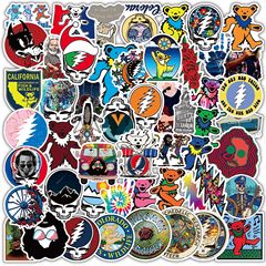 50–100 pieces of Grateful Dead DIY graffiti stickers—waterproof for suitcases, notebooks, phone cases, and scooters