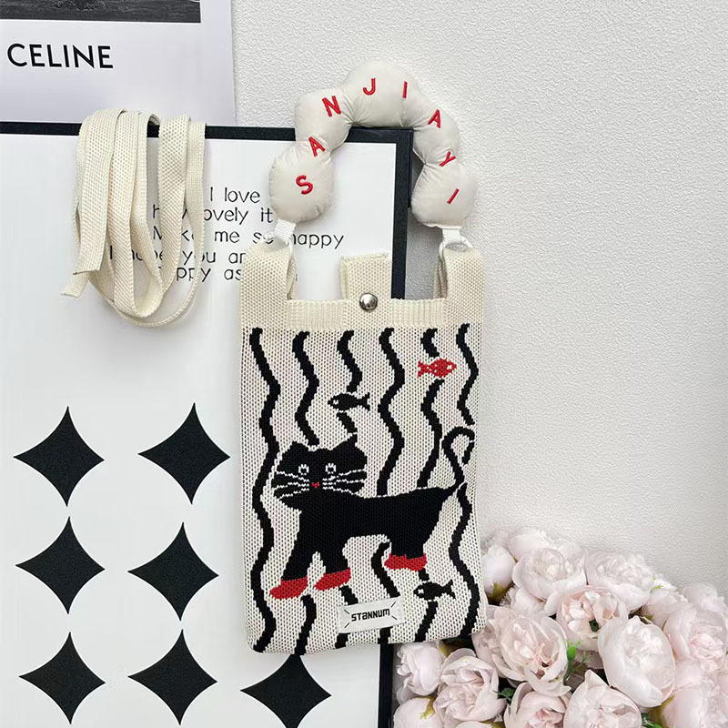 [물결무늬 고양이] 화이트 손잡이 + 어깨끈