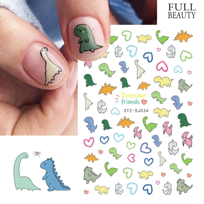 New 3d adhesive nail stickers color cute dinosaur baby adhesive nail stickers nail stickers mixed batch nail
