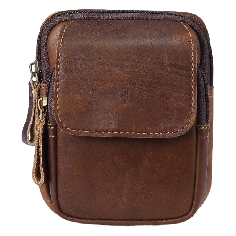 Cross-Border Retro Men's Genuine Leather Belt Bag, Sports Waist Bag, Outdoor Multi-Functional Mobile Phone Bag for Work on Construction Sites