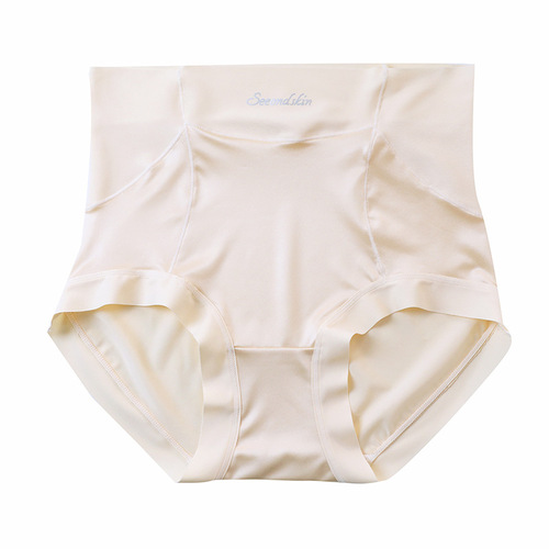 New French Beaded Luxurious Satin Ice Silk Breathable High-Waisted Seamless Mulberry Silk gusset Women's Underwear