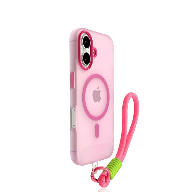 适用苹果17手机壳果冻磁吸iPhone16promax肤感磨砂带挂绳手绳简约|undefined
