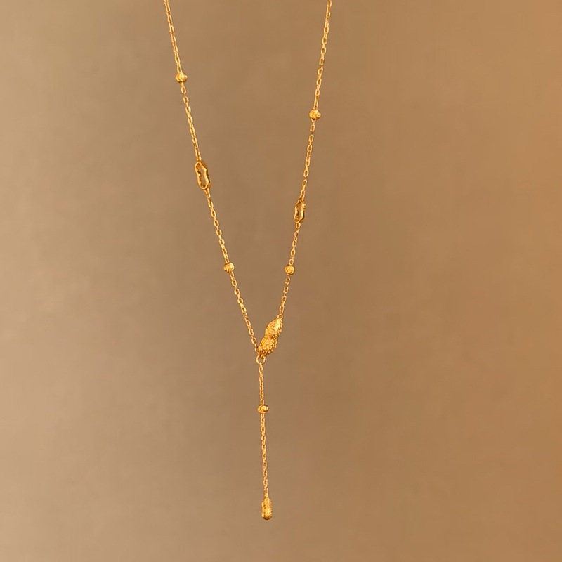 24K Gold-Plated Strong Color-Retaining Little Red Book Trending Retro Hollow Peanut Necklace, Fashionable and Exquisite High-End Plain Chain 24K Gold-Plated Strong Color-Retaining Little Red Book Trending Retro Hollow Peanut Necklace, Fashionable and Exquisite High-End Plain Chain
