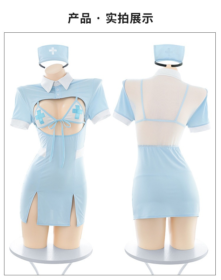 Feimu Nurse Cosplay Dress Set with Headband, Bra, Thong and Stockings — detail image 13