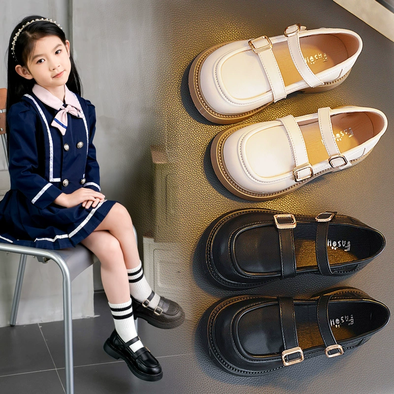 Детские кожаные туфли в британском стиле, осень 2024, модные универсальные туфли Мэри Джейн для девочек