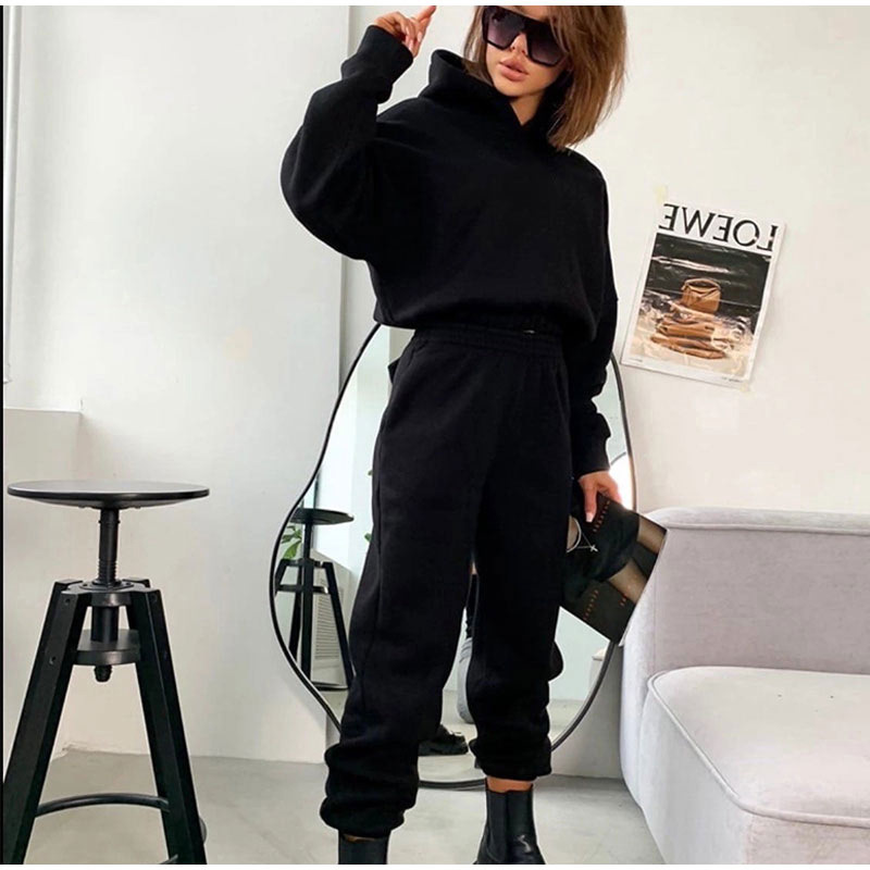 1042g Weight Long Sleeve Sleeve Length Cotton Blend, Polyester Fabric Type Pants Sets Sets Type 2 Pieces Set Quantity Holiday, Daily Occasion Hooded Neckline Loose Fit Type Solid Color Pattern Winter, Autumn Season Women's Gender Streetwear Style Women's Hoodies Sets Long Sleeve Streetwear Solid Color 5
