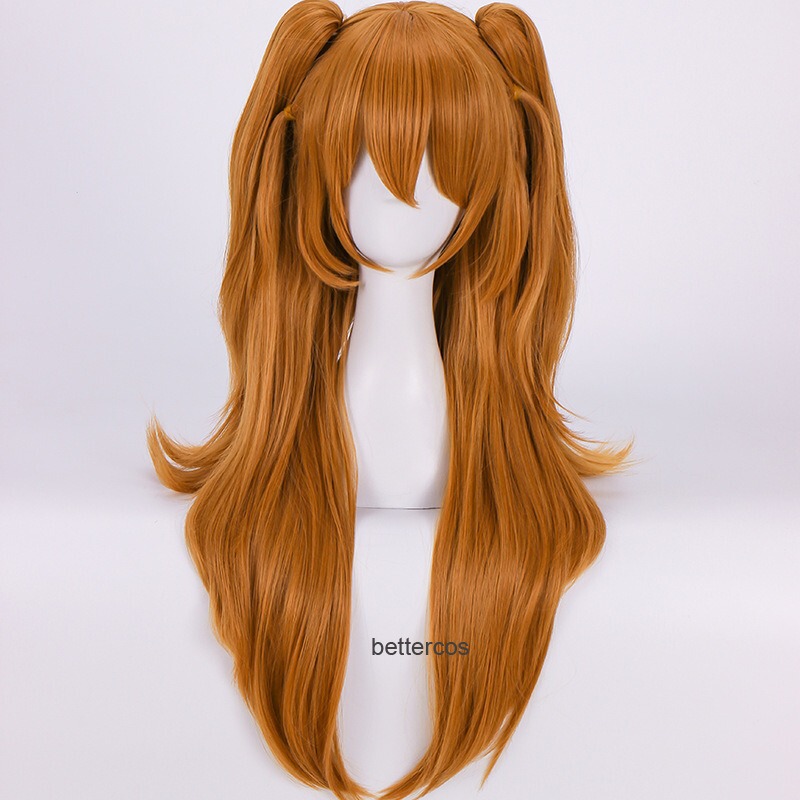 EVA Evangelion Asuka cos Wig Orange Tiger Clip Double Pony Tail Long Wig Cover