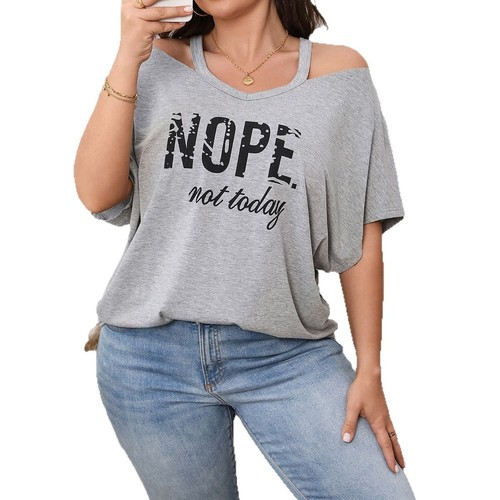 Spring Casual Women's Clothing Amazon AliExpress Plus Size Short Sleeve Shoulder-Strap Top for Plus Size Women