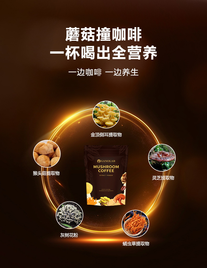 Five in One Mushroom Coffee Powder Blend with Arabica Coffee 180g Bagged Instant Drink key features