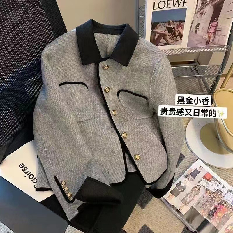 小香风短款炸街杏色外套女秋冬季复古高级设计感小众气质长袖上衣|undefined