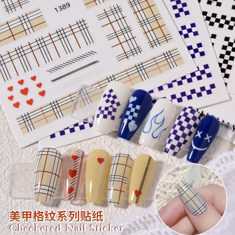 2022 new nail sticker paper Net red uniform Plaid decorative small pattern Full sticker Japanese adhesive nail patch