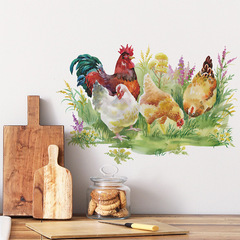 FX-F494彩虹田園風公雞覓食廚房家居背景裝飾牆貼紙批發