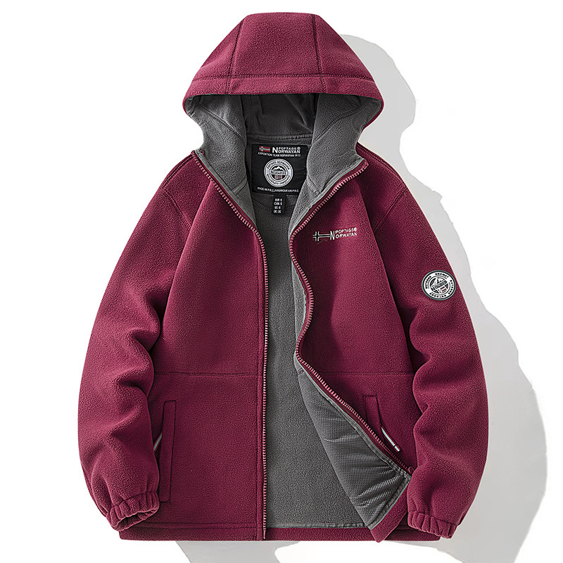 From Norway, Cold-Resistant and Warm, Thickeneded Double-Layer Polar Fleece Winter Large Size Men's Fleece-Lined Hooded Fleece Jacket 9819