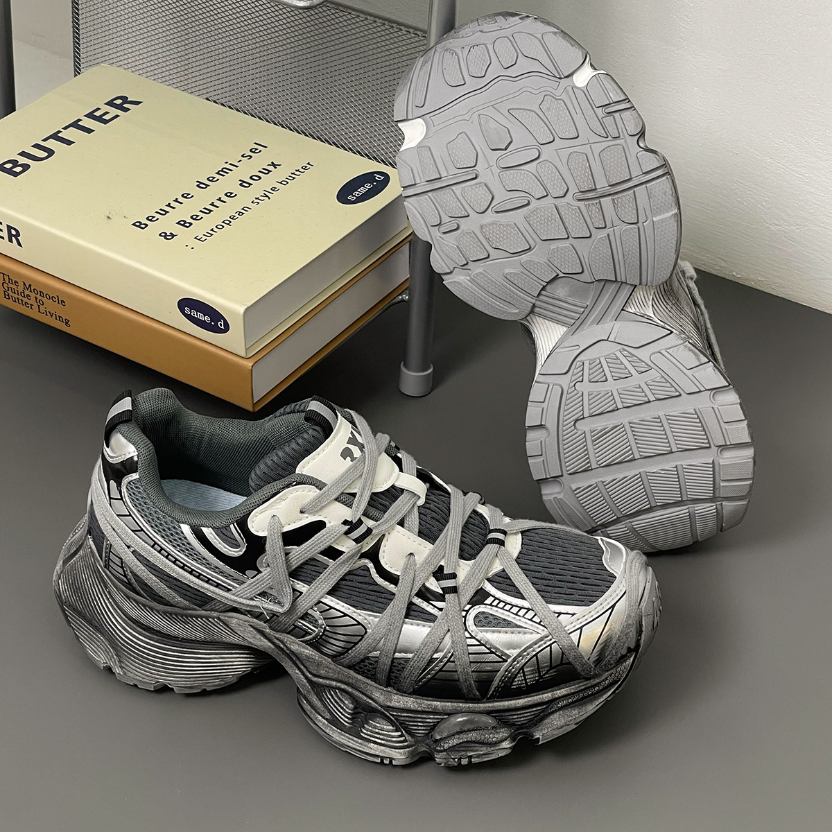 3XL Sports and Leisure Men's Shoes Ins Large Size Spider-Man Straps European Station Old Dirty Shoes Heightening Dad Shoes for Men