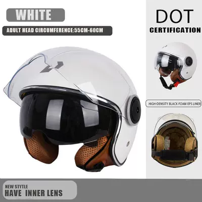Motorcycle Spring and Summer Helmet, Personalized Cool Men's and Women's Battery Car Half Helmet, Lightweight Half-Covered Retro (Motosiklet kaskı (dəbilqə)) - white