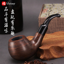 福腾烟具厂家老式手工黑檀木烟斗 9MM过滤烟嘴原木打蜡烟斗批发