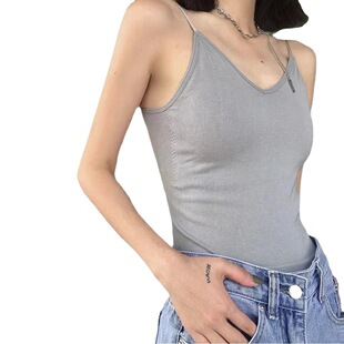 Cotton Fixed Cup V-Neck Camisole Slim-fit Chest Wrapping with ins Base Outer Wearing Non-rimmed Tube Top Women