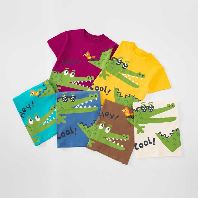 Be top camiseta de manga corta para niños verano nuevo estilo chico chaqueta de bebé dibujos animados cocodrilo envío transfronterizo de una pieza