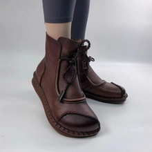 复古平底短靴女2025年秋冬新款休闲防滑单靴软底妈妈鞋绝绝子皮鞋