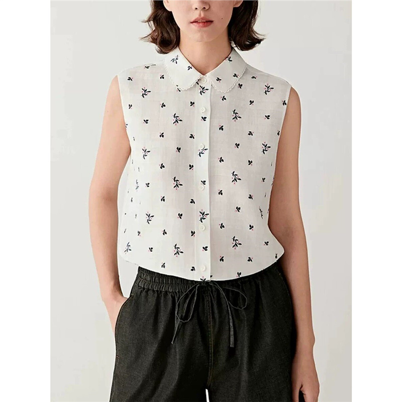 Xiaohe's Same Style Women's Clothing, New Summer 26 Collection, Ramie Hidden Plaid Sleeveless Shirt, Doll Collar, High-End Elegant Top
