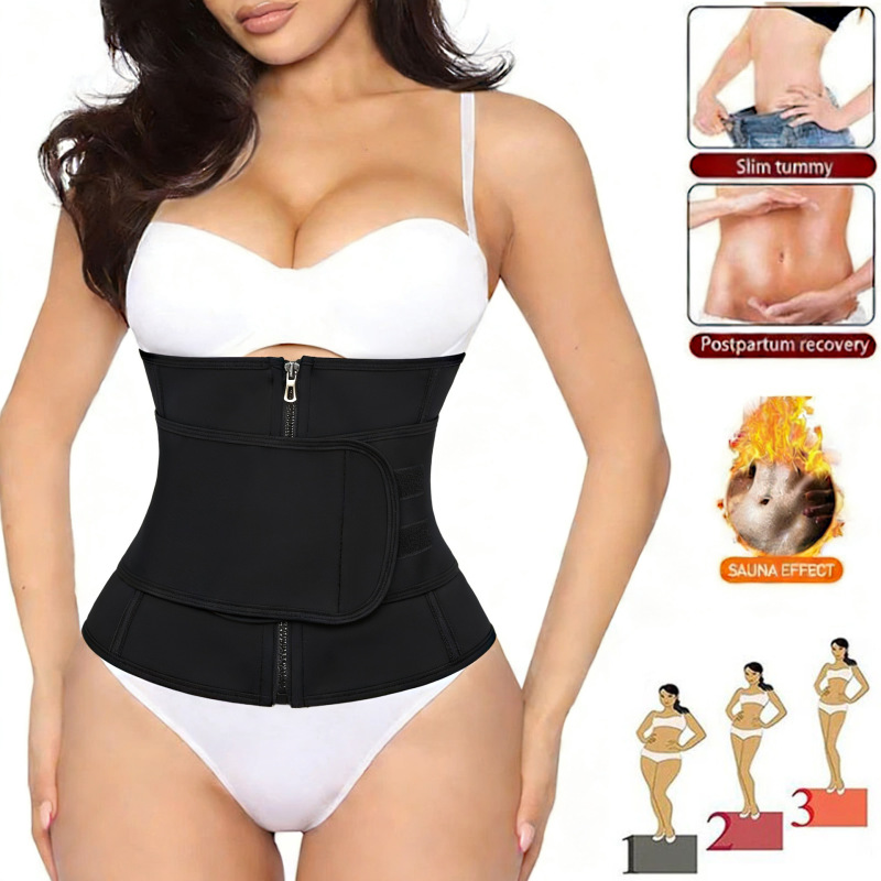 Women's Waist Trainer Sweat Belt Shapewear Sports Fitness Corset Abdominal Tightening Zipper Single Waist Belt Waist Cincher
