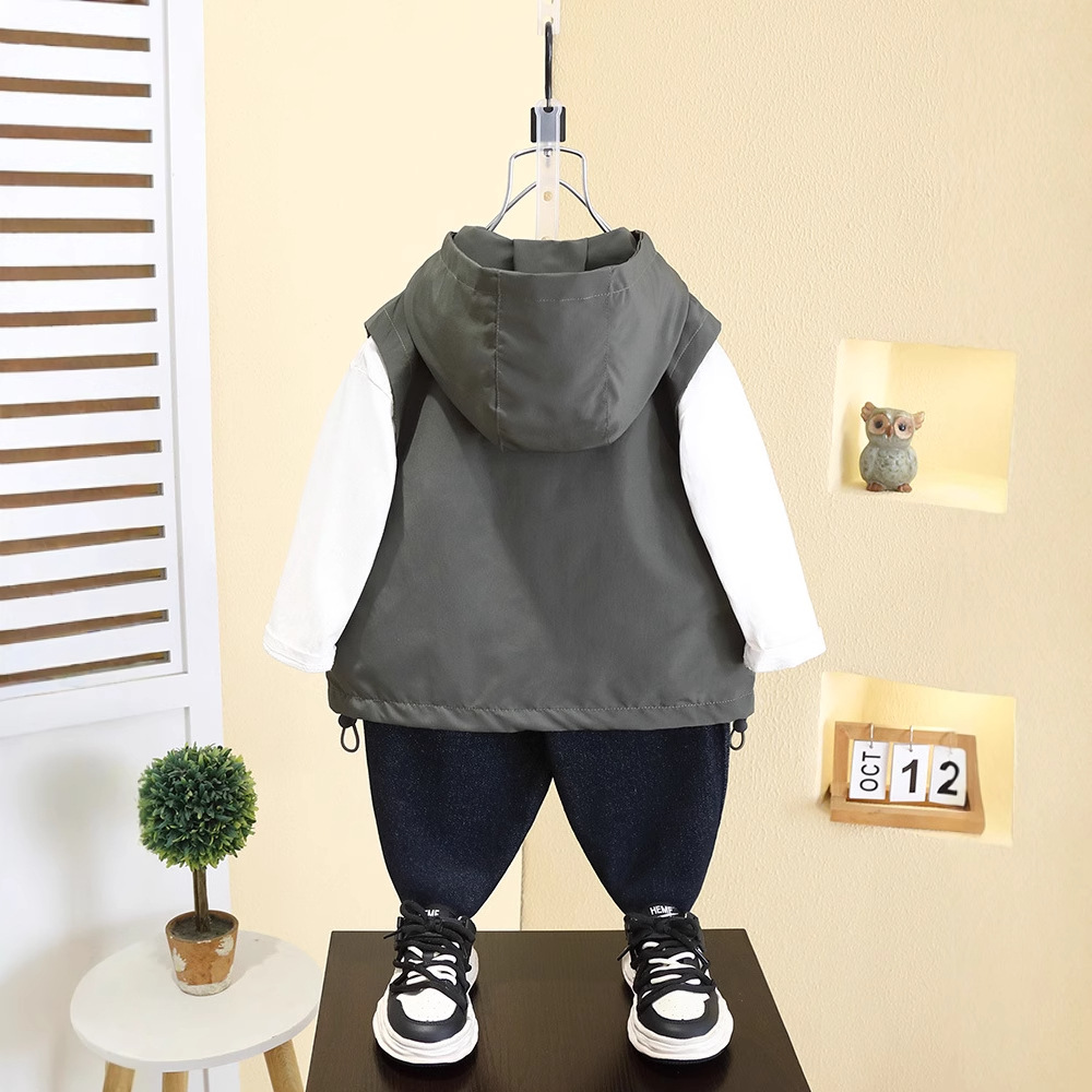 7527 Chaleco para niños Primavera para niños Chaqueta sin mangas con capucha delgada 2025 Nuevo estilo de primavera y otoño Tops casuales Trendy