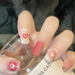 Cute Instagram-style pink and white heart small flower nail art, color-changing detachable false nail tips, high-end wear-on nail art