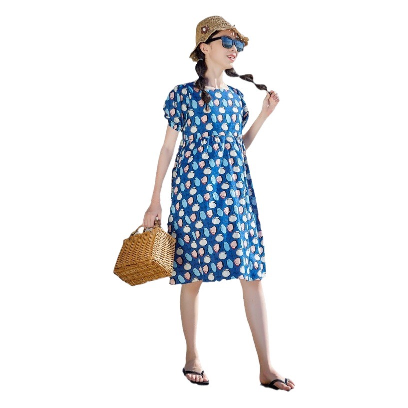 Vestido de niñas vestido de verano 2024 nuevos niños estilo occidental falda de lunares grandes niños de verano algodón estilo coreano vestido de princesa