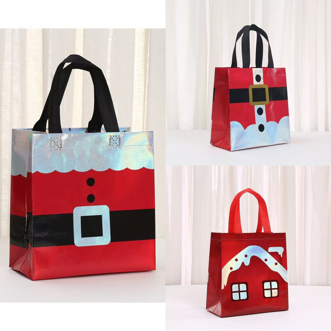 圣诞镭射手提袋无纺布覆膜包装袋印花礼品袋防水外卖袋批发购物袋