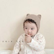 ins韩国洋气两个小角角~婴幼儿宝宝毛线帽秋冬季婴儿针织护耳帽潮