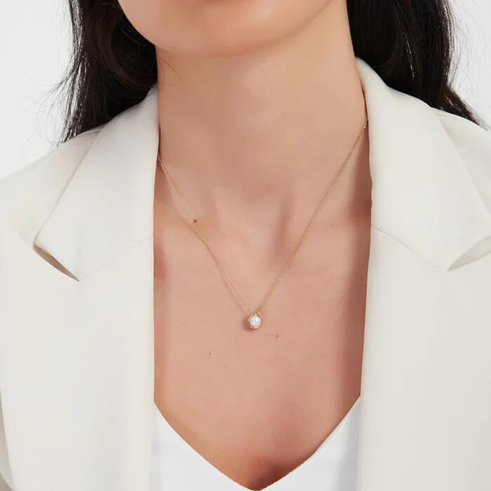 304 Stainless Steel Material Geometric Pattern Women'S Gender Wholesale Jewelry Retro Geometric Stainless Steel Artificial Pearls Inlay Pendant Necklace
