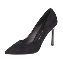 高跟鞋女秋冬新款加绒单鞋黑色浅口尖头跟细跟百搭单跟鞋