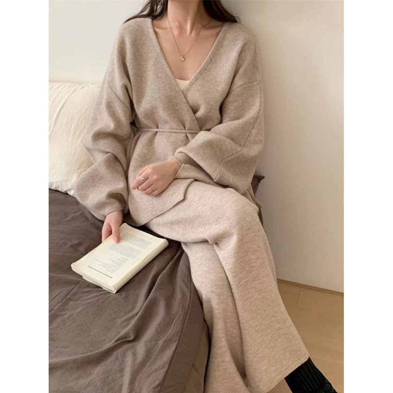 Kaning Lazy Style Fashionable Sweater Set 2026 Autumn and Winter New Retro Knitted Cardigan Wide-Leg Pants Two-Piece Set