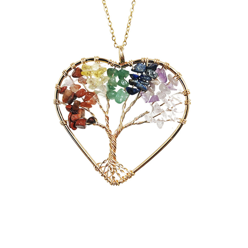 7-color Reiki Natural Stone Crystal Gravel Pachira Macrocarpa Hand-wound Tree Of Life Pendant Necklace Ornament display picture 1