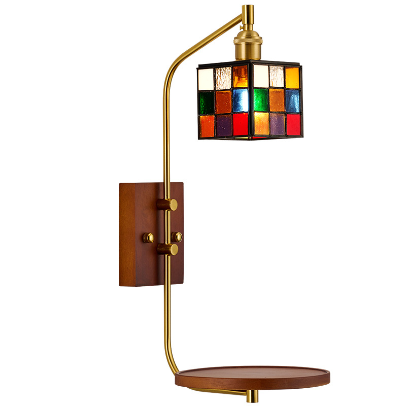 American retro color cubo lujoso creativo lámpara de pared de vidrio pasillo cabecera de cama protección de ojos lámparas de montaña L535