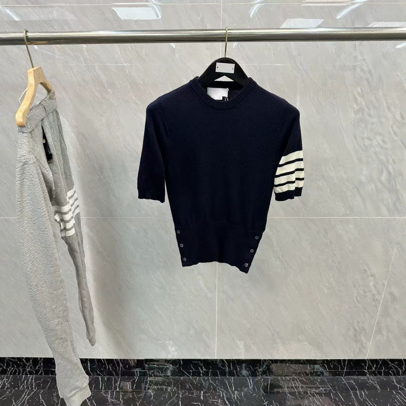 Factory Direct Sale Tb Women's Pony Graphic Round Neck Pullover Four-Stripe Short-Sleeve Casual Versatile Simple Short-Sleeve Knit Top Factory Direct Sale Tb Women's Pony Graphic Round Neck Pullover Four-Stripe Short-Sleeve Casual Versatile Simple Short-Sleeve Knit Top