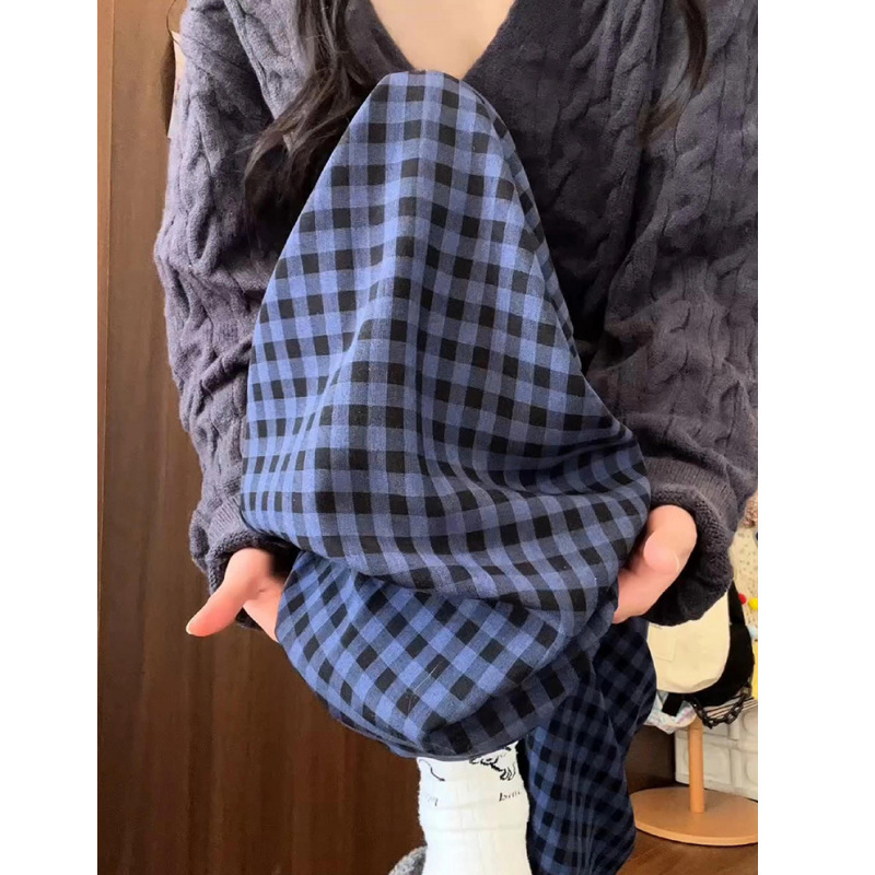 Douyin 品質チェック柄パンツ女性のための 2025 夏ホットスタイルルーズスリムカジュアルパンツドーパミンピンクワイドレッグパンツ|undefined